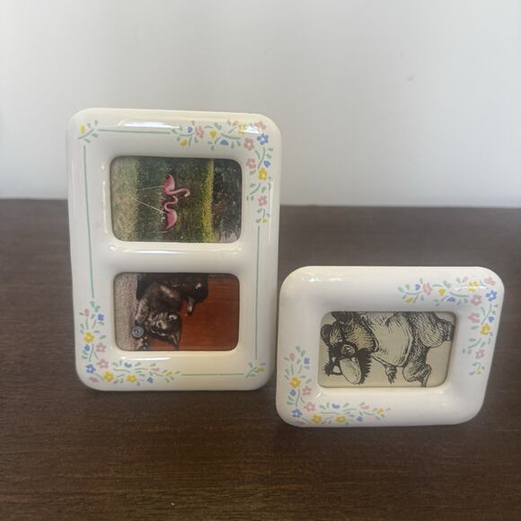 Two Vtg Mini Intercraft Picture Frames Japan Floral Ceramic Easel Back Cottage - Picture 3 of 16